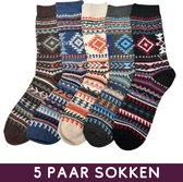 Warme Winter sokken met Vintage Tribal patroon - Set 5 paar - maat 37-41 - Huissokken/Noorse Stijl/Kerstsokken