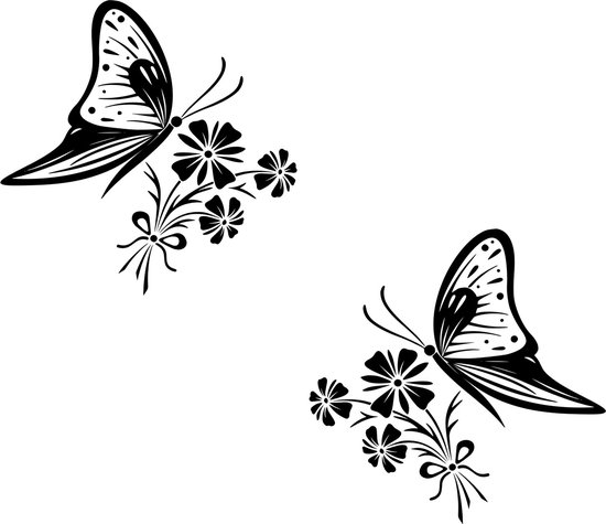 Raam - muur sticker decoratieve vlinder met bloem - wall art