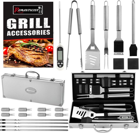 Barbecook BBQ gereedschapset met bbq tang, bbq spatel en vleesvork,uit rvs en hout