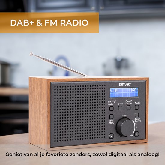 Denver DAB Radio - Retro Radio - Keukenradio - Draagbare Radio - Batterijen & Netstroom - DAB46 - Darkgrey - Denver