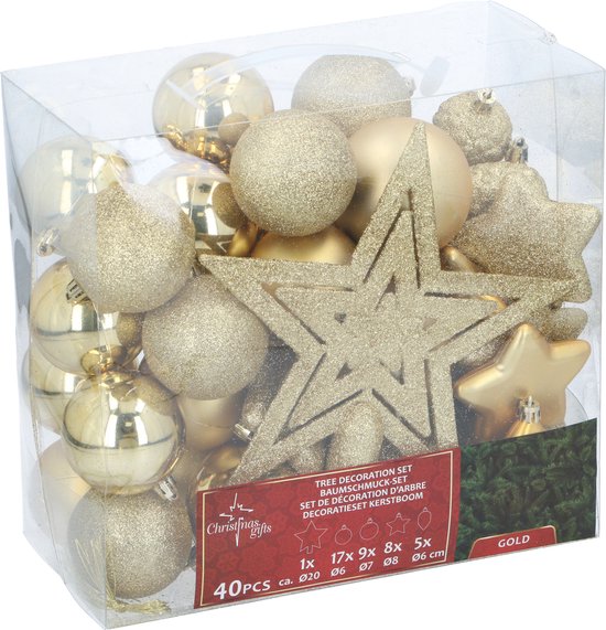Christmas Gifst Kerstballen Set Goud - 40 Stuks Kunststof Kerstballen - Incl. Piek