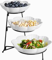 Tagère 3 Tagères – Ceramic 3 Tier Fruit Bowl – Tagère Serving Stand for More Space in the Kitchen – Serving Plate with Stand for Fruit, Cake, Candy