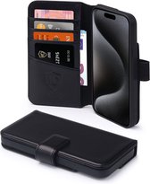 Coque pour iPhone 15 Pro - Bookcase portefeuille de Luxe MobyDefend - Zwart - Étui pour téléphone portable - Étui de téléphone adapté pour iPhone 15 Pro