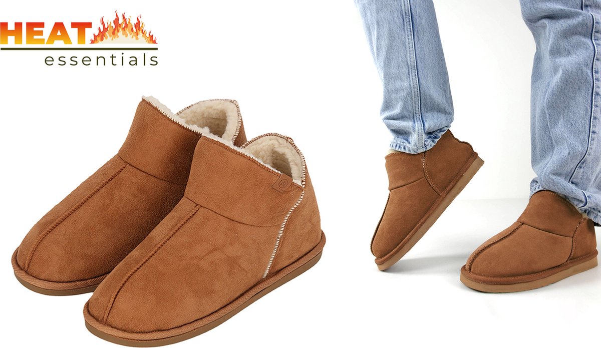 Heat Essentials - Pantoffels Heren - Cognac Bruin - 43/44 - Heren Pantoffels - Sloffen Heren - Ook als Dames Pantoffels beschikbaar