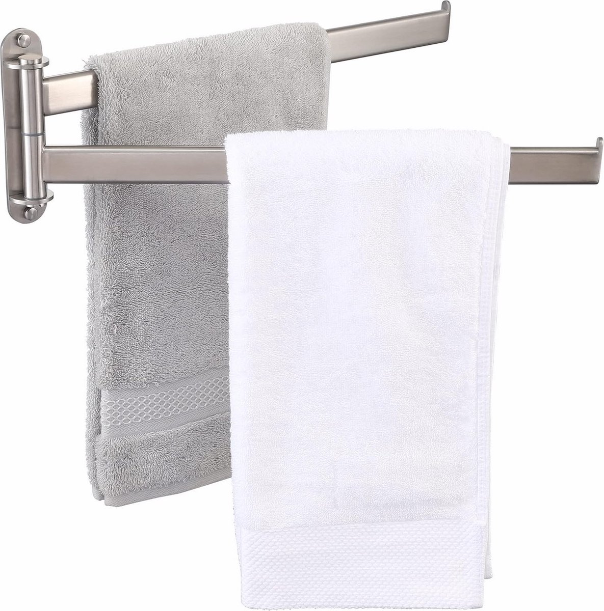 Handdoekenrek draaibaar 2 armen, handdoekstang badkamer roestvrij staal badhanddoekhouder wandmontage 40 cm 180 ° rotatie geborsteld