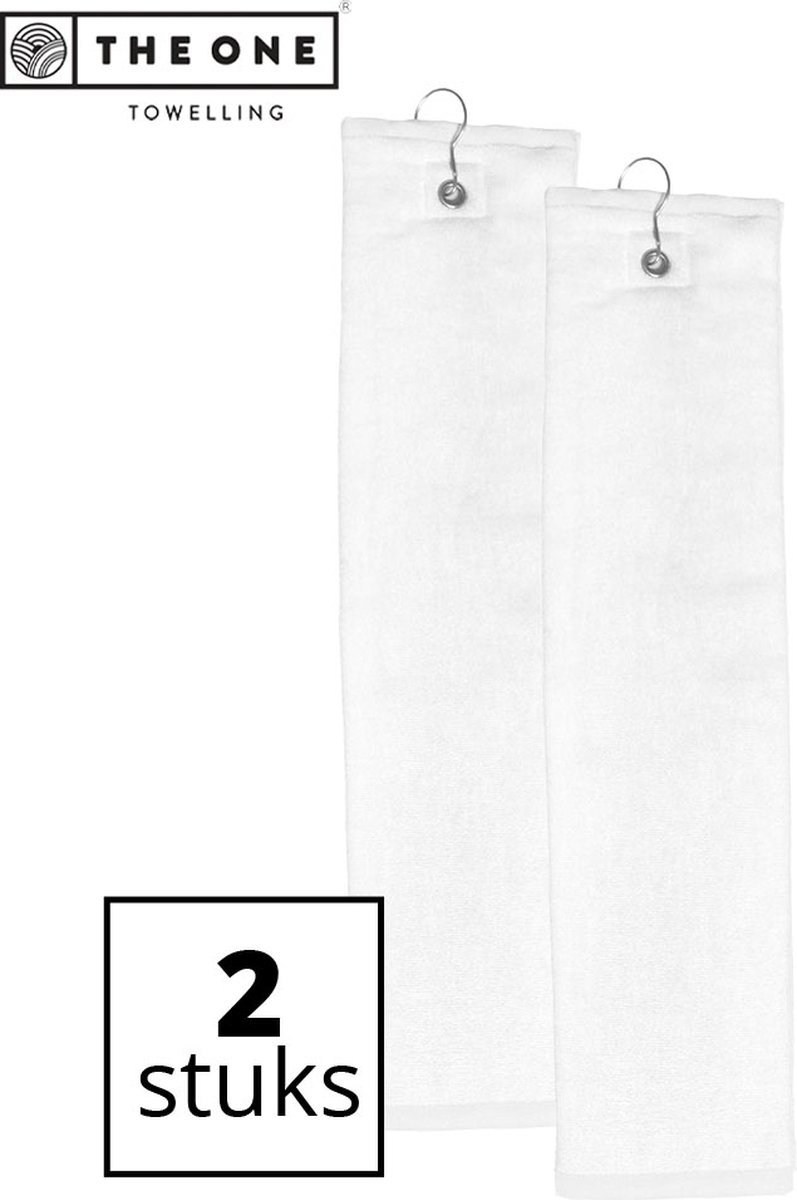 The One Towelling Golfhanddoeken - Sporthanddoek - Voordeelverpakking - Terry Velours - 100% Gekamd Katoen - Met metaal oog en karabijnhaak - 40 x 50 - Wit - 2 Stuks