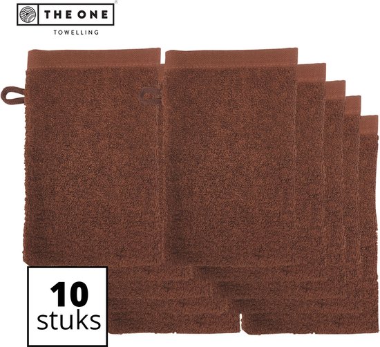 The One Towelling Washandjes - Washanden - Voordeelverpakking - 100% Katoen - 16 x 21 cm - Bruin - 10 Stuks