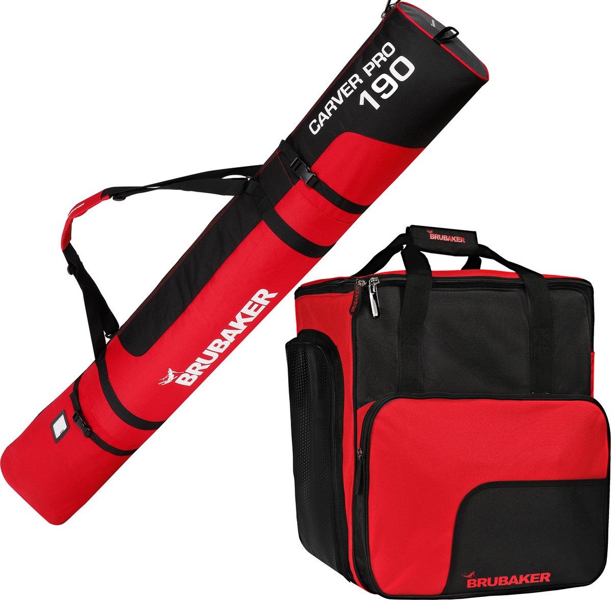 BRUBAKER Combi set Skitas en Skischoen Tas voor 1 paar ski's tot 190 cm, stokken, schoenen, helm zwart oranje