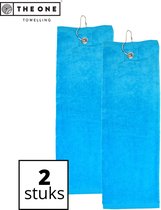 The One Towelling Golfhanddoeken - 40 x 50 - 2 Stuks - Sporthanddoek - Voordeelverpakking - Terry Velours - 100% Gekamd Katoen - Met metaal oog en karabijnhaak - Turquoise