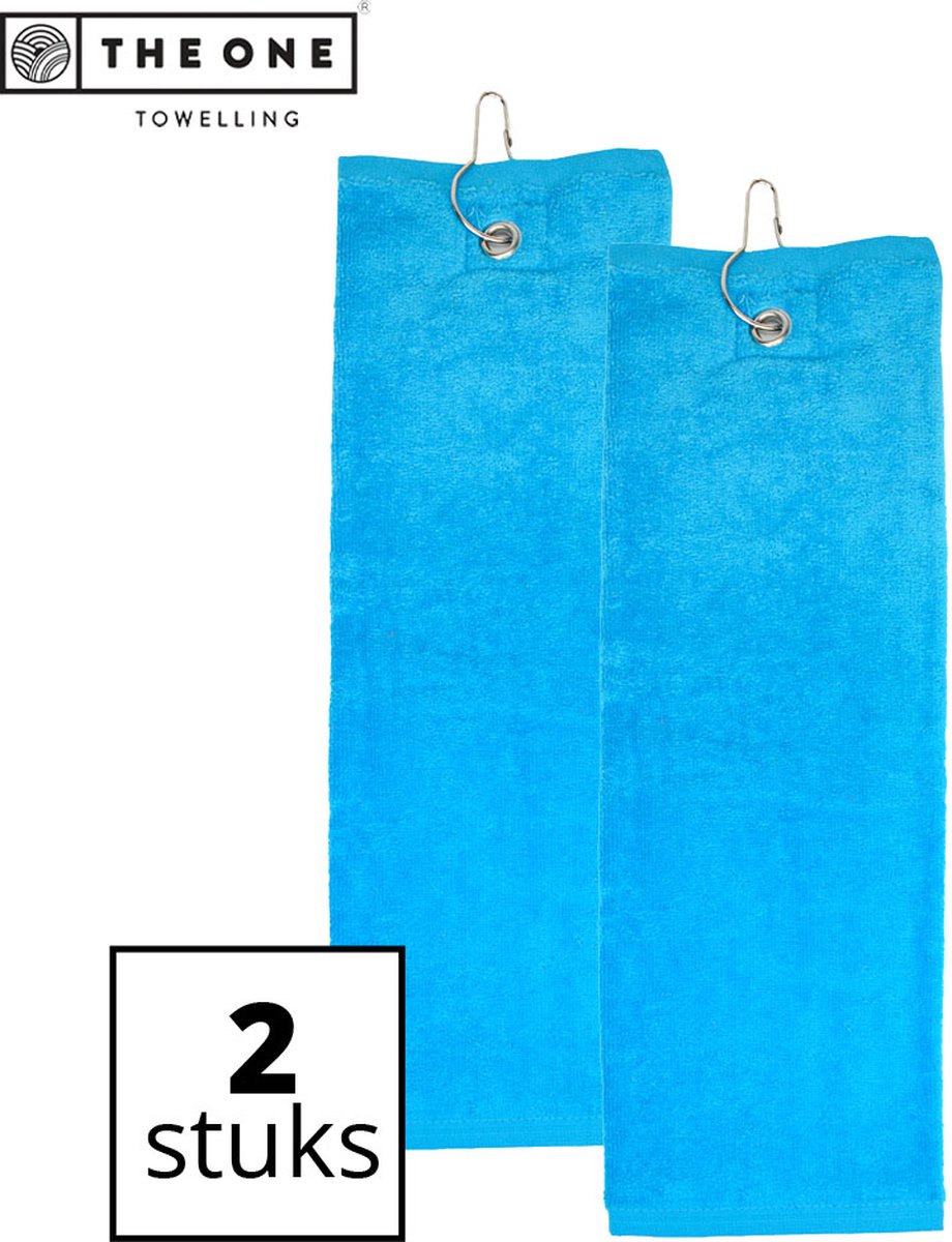 The One Towelling Golfhanddoeken - Sporthanddoek - Voordeelverpakking - Terry Velours - 100% Gekamd Katoen - Met metaal oog en karabijnhaak - 40 x 50 - Turquoise - 2 Stuks
