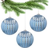 Grandes boules de Noël bleues, jeu de boules de Noël en plastique, décorations pour sapin de Noël 15 cm, 3 pcs.