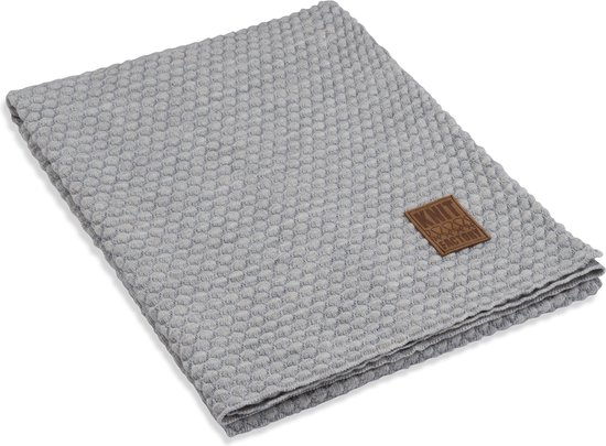 Knit Factory Juul Gebreid Plaid - Woondeken - Kleed - Licht Grijs/Beige - 160x130 cm
