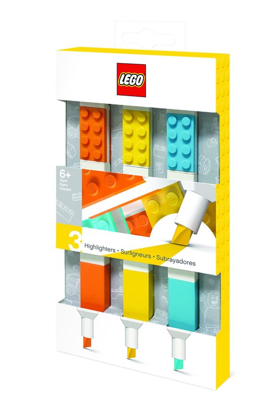Lego 3 Pack Highlighters; Orange, Yellow, Azur