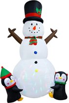 Opblaasbare sneeuwpop kerstdecoratie - Ingebouwde roterende led verlichting - grote sneeuwman met 2 pinguïns