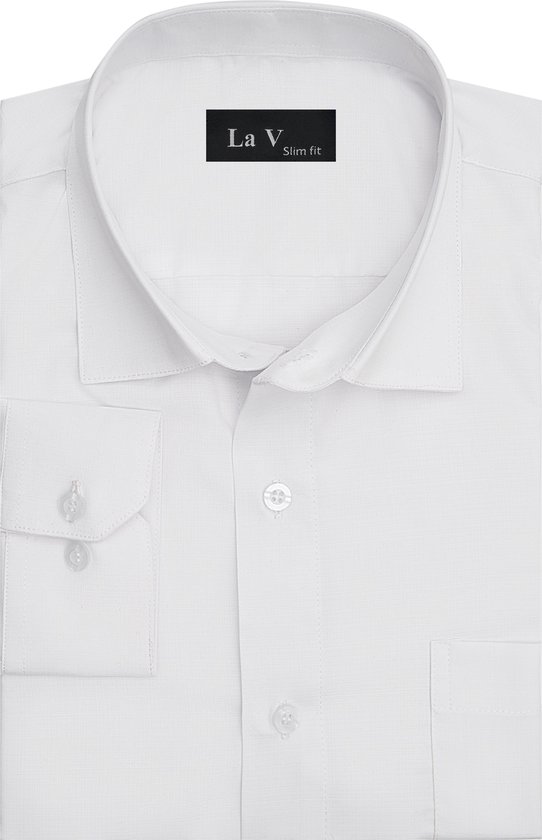 La V heren overhemd slim fit met strijkvrij Wit XL