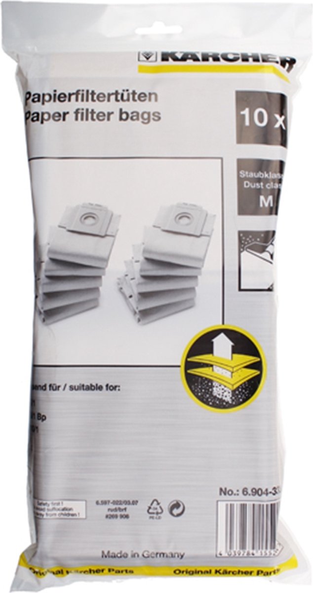 10 Papieren Stofzuigerzakken - papieren filterzakken voor Kärcher  Professional T7/1... | bol