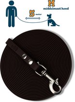 Miqdi lange lijn - BioThane® - bruin - 5 meter lang – 13mm breed – M – middelmaat hond – sleeplijn - géén handvat
