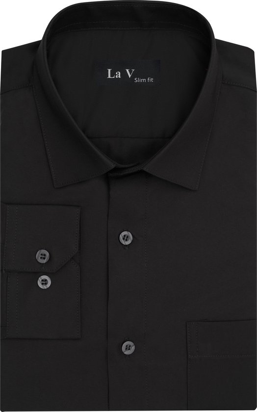 La V heren overhemd slim fit met strijkvrij Zwart XXL