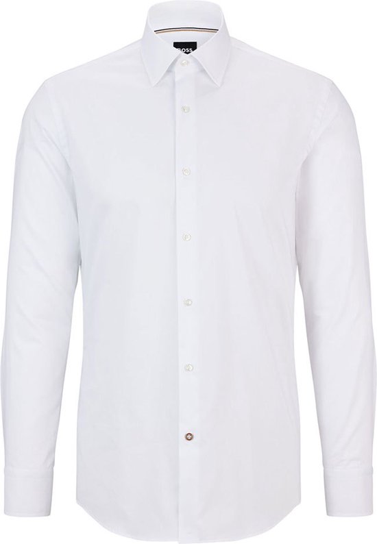 BOSS Hank slim fit overhemd - popeline - wit gestreept - Strijkvriendelijk - Boordmaat: