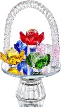 HYALINE & DORA Kleurrijke kristallen bloemenmand figuur ornament, glazen bloem met draaibare voet voor thuis, tafeldecoratie en kerstcadeau.