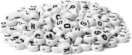 300 Pièces Alphabet Perles Rond Wit Avec Lettres Noires - 6mm - Perles Lettres - Perles Acryl