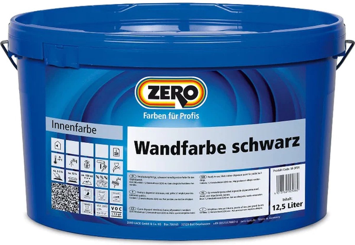 Zero Wandfarbe Schwarz | 12.5 liter | Zwart