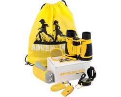 foto van HomeBerg Adventure Kidz Outdoor Set - Exploratie Kit - Avonturen set - Kinder outdoor - Kinderen - Speelgoed - Verrekijker - Cadeau - Camping - Educatief - Geel