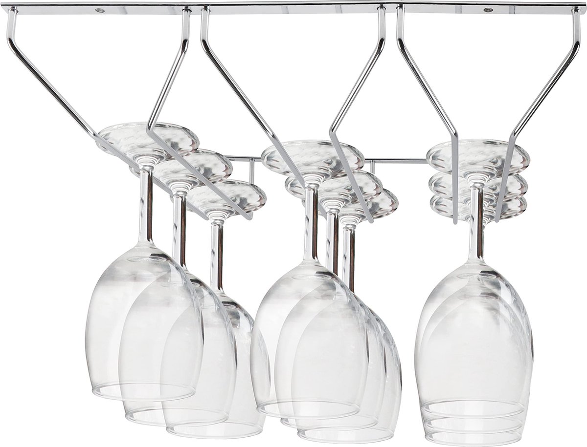 Kurtzy Chroom Staal Onder het Kastje Wijn Glas Houder Rek Met Schroeven & Muurpluggen – 34 x 32 cm – Glaswaren Hanger – Opslag Voor Bar & Keuken
