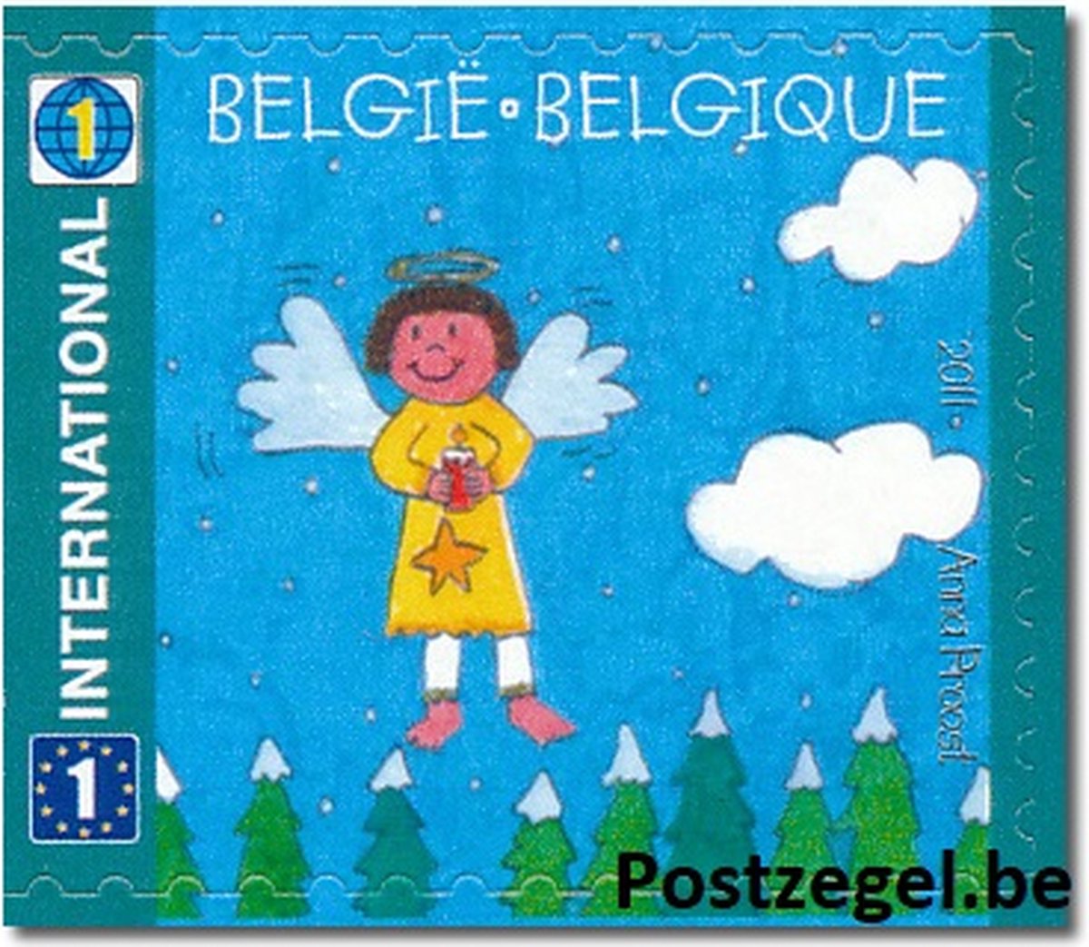 Bpost Kerst WE 10 postzegels tarief 1 WERELD Engel kerstzegels