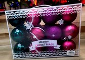 Classic kerstballen box fuchsia/groen/paars 24 stuks