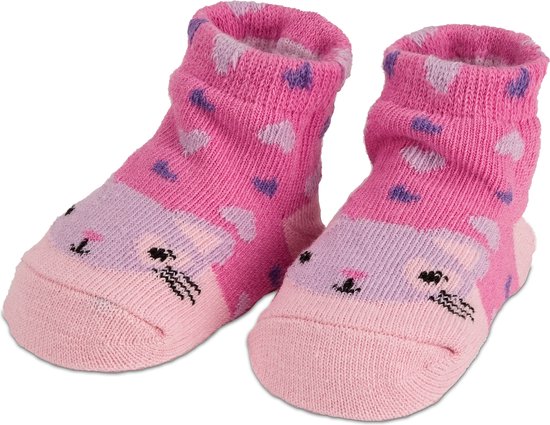 BRUBAKER 4 Paar Babysokken voor Meisjes 0-12 Maanden - Babyshower - Cadeau -Baby Geschenkset voor Pasgeborenen in Geschenkverpakking met Strik - Katten Roze/ Roze — afbeelding 5