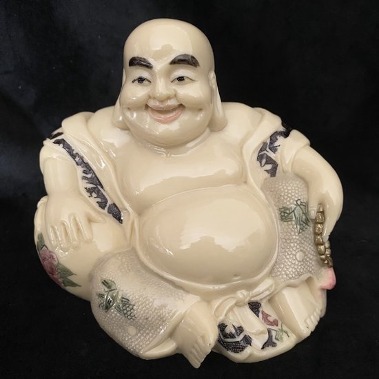 De Happy lachende Boeddha geluk, blijheid, succes, welvaart en voorspoed. 12cm ivoor look Feng Shui