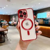 Hoesje Geschikt voor Apple iPhone 14 pro max silicone Back cover met lenzbeschermer/magneet case Telefoonhoesje/transparant met Rood randen