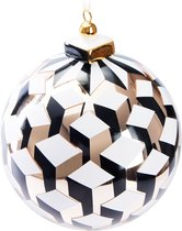 BRUBAKER Premium Kerstbal, 3D-Kubus, Goud, Wit En Zwart, 10 Cm, Glazen Kerstballen Met Porseleinen Punt, Moderne Kerstballen, Kerstboomversiering