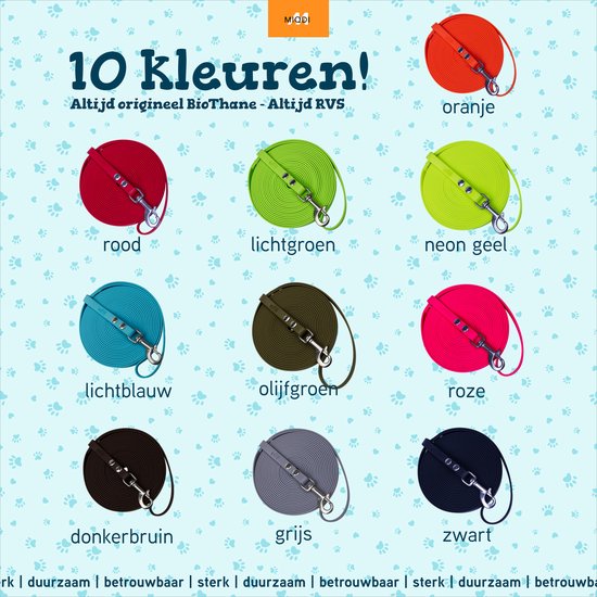 Laisse pour chien Miqdi BioThane - orange fluo - 13 mm de large - 2 mètres de long - avec poignée