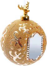 BRUBAKER Premium Kerstbal, Koninklijk Hert, 10 Cm, Boombal Met Spiegel, Gouden Patroon, Parels En Herten, Figuur Van Porselein, Handgemaakt, Glazen Kerstboomdecoratie