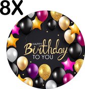 BWK Flexibele Ronde Placemat - Verjaardag - Balonnen - Happy Birthday - Set van 8 Placemats - 50x50 cm - PVC Doek - Afneembaar