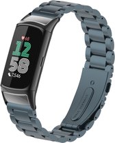 Strap-it Luxe stalen schakel band - geschikt voor Fitbit Charge 5 / 6 - RVS metalen bandje voor Charge 5 / 6 activity tracker (space grey grijs)
