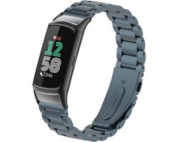 Strap-it Luxe stalen schakel band - geschikt voor Fitbit Charge 5 / 6 - RVS metalen bandje voor Charge 5 / 6 activity tracker (space grey grijs)