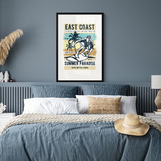 Cadre photo avec affiche - Planche de surf - Mer - Plage - Vintage - 60x90 cm - Cadre pour affiche
