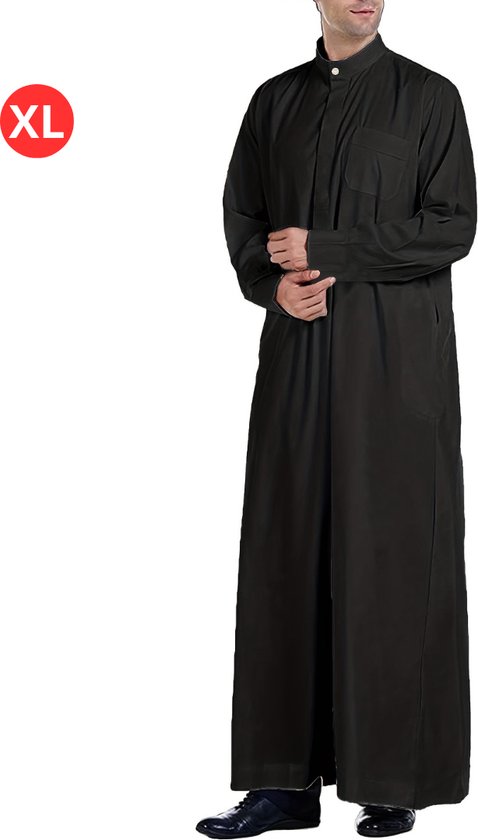 Livano Djellaba Heren - Arabisch Mannen Kaftan - Islamitische Kleding - Moslim Kleding - Alhamdulillah - Zwart XL