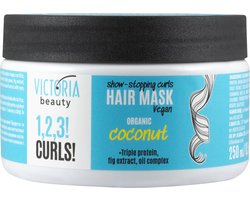 Victoria Beauty | 1,2,3! Curls! Show-Stopping Hair Mask 250ml – Voor Volle, Volumineuze & Perfect Gedefinieerde Krullen – Snelle Resultaten – Met Biologische Kokosnoot, Drievoudig Eiwit, Vijgenextract & Voedend Oliecomplex