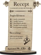 Recept huwelijk - houten wenskaart - kaart van hout - gefeliciteerd - huwelijkscadeau - Mr & Mrs - 12.5 x 17.5 cm