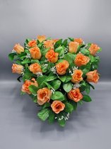 Bloemstuk - W847/05 - Hart - Roos - Oranje - 40cm - Verzwaard - Buigzaam - Grafdecoratie