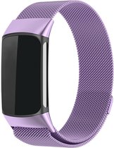 Strap-it Luxe Milanese band - geschikt voor Fitbit Charge 6 - RVS Milanees bandje voor Charge 6 activity tracker (lichtpaars)