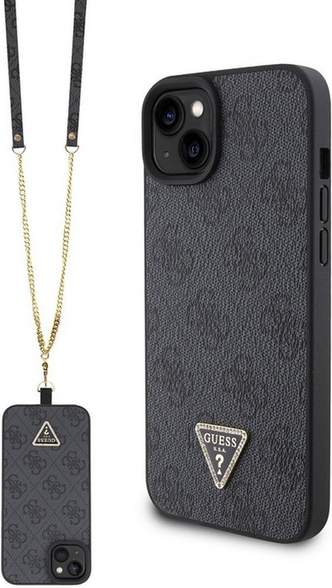 Guess 4G Triangle Crossbody Back Case - Geschikt voor Apple iPhone 15 (6.1") - Zwart
