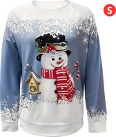 Livano Kersttrui - Dames - Foute Kersttrui - Christmas Sweater - Kerst Sweater - Christmas Jumper - Pyjama - Pullover - Sneeuwpop - Blauw - Maat S