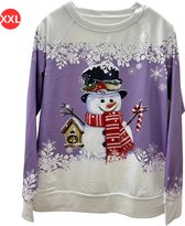 Livano Kersttrui - Dames - Foute Kersttrui - Christmas Sweater - Kerst Sweater - Christmas Jumper - Pyjama - Pullover - Sneeuwpop - Paars - Maat XXL