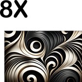 BWK Textiele Placemat - Zwart met Witte Spiral - Set van 8 Placemats - 45x30 cm - Polyester Stof - Afneembaar
