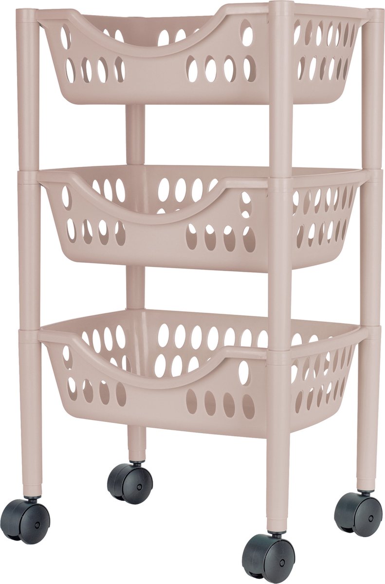 Juypal Keukentrolley - 3-laags - taupe - kunststof - 39 x 26,5 x 66,5 cm
